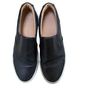 Greats Brooklyn SZ 10 Perforated Black Leather Slip On Shoes